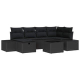Garden Sofa Set with Cushion 7 pcs Black Poly rattan - Front View