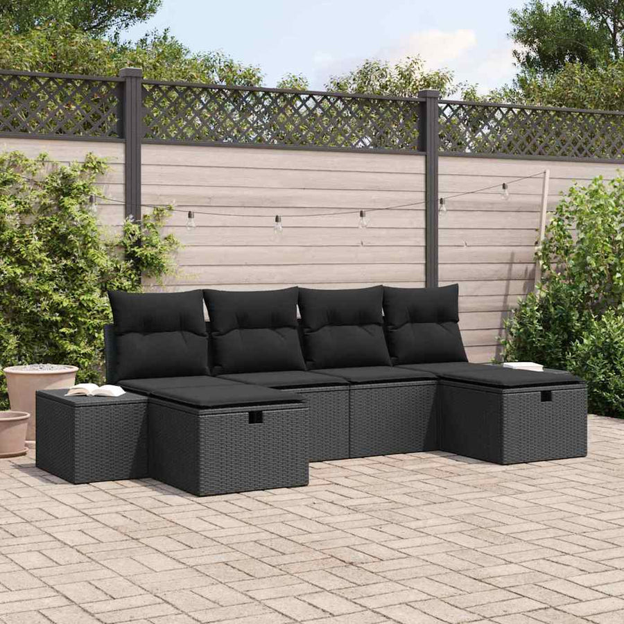 Garden Sofa Set 6 pcs Black Poly Rattan
