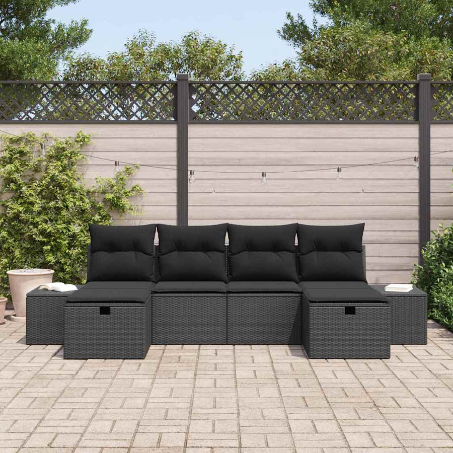 Garden Sofa Set 6 pcs Black Poly Rattan