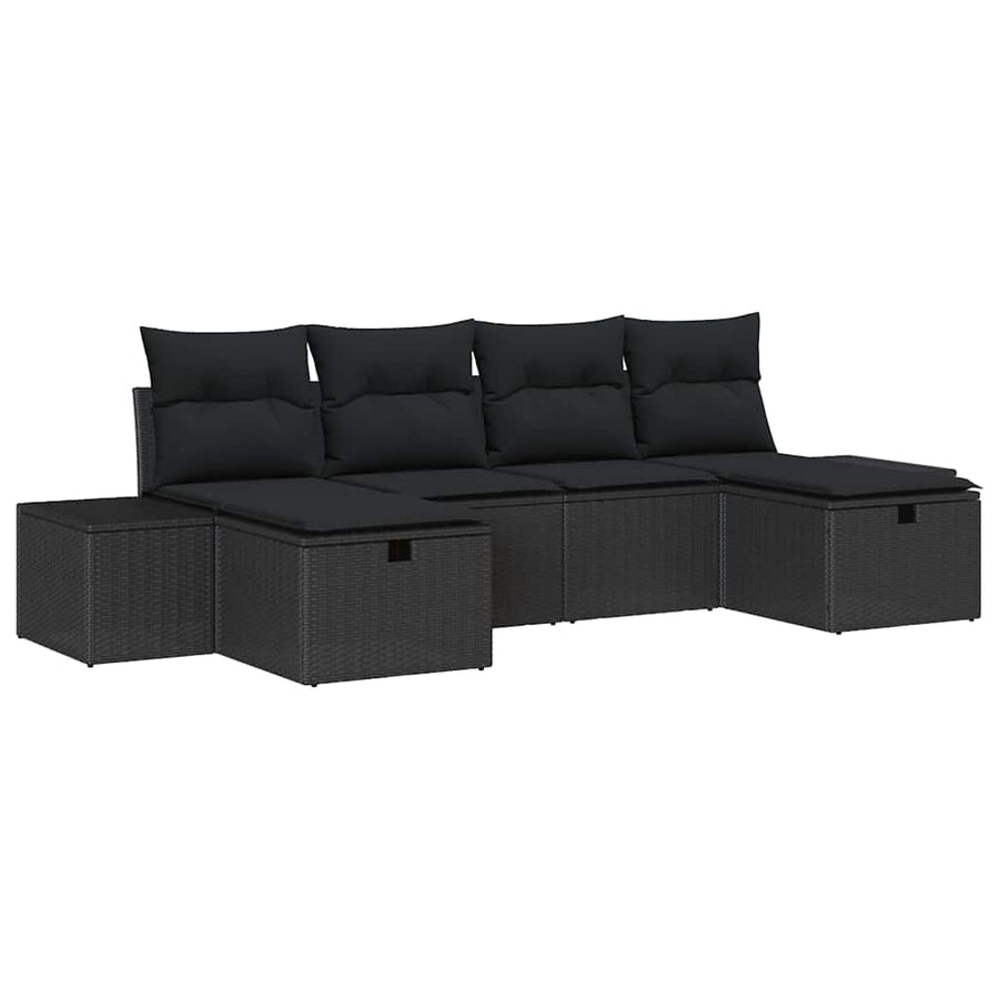 Garden Sofa Set 6 pcs Black Poly Rattan