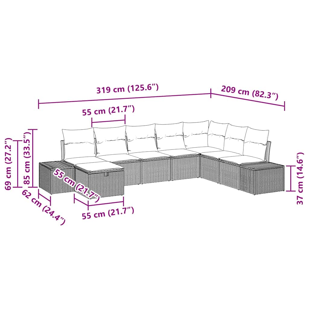 Garden Sofa Set with Cushion 8 pcs Black Poly rattan