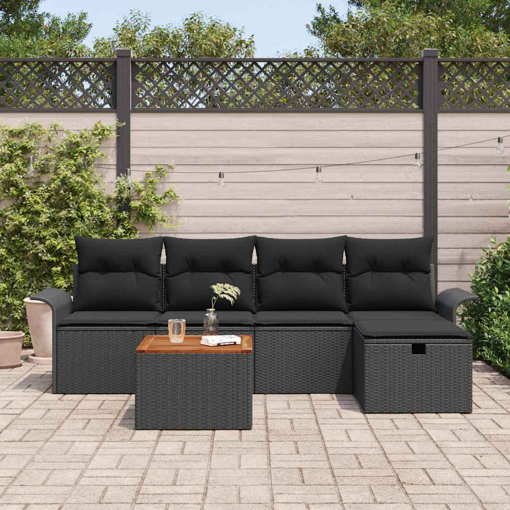 Garden Sofa Set with Cushion 6 pcs Black Poly Rattan