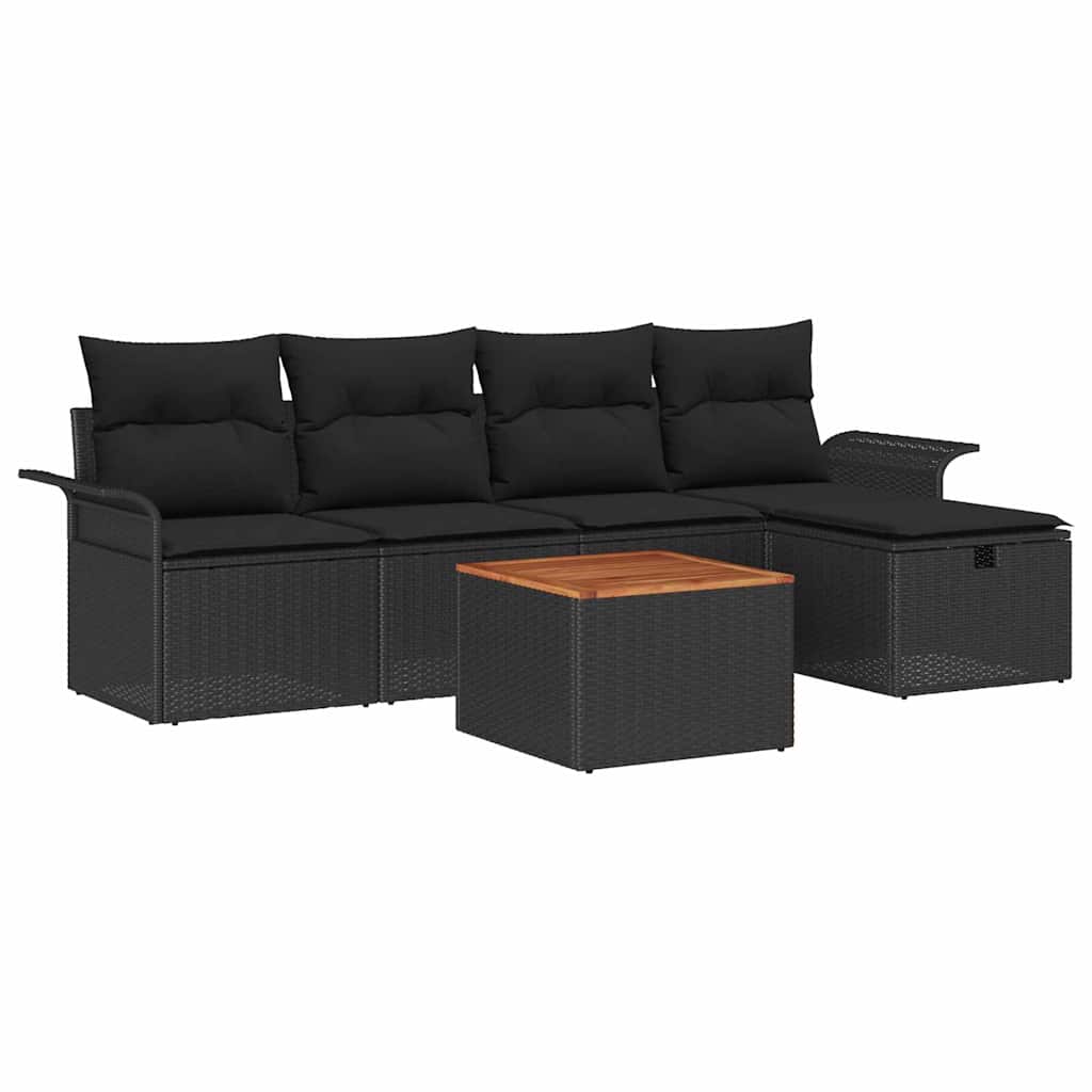 Garden Sofa Set with Cushion 6 pcs Black Poly Rattan