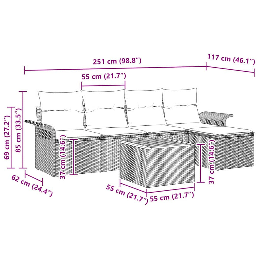 Garden Sofa Set 6 pcs Black Poly Rattan