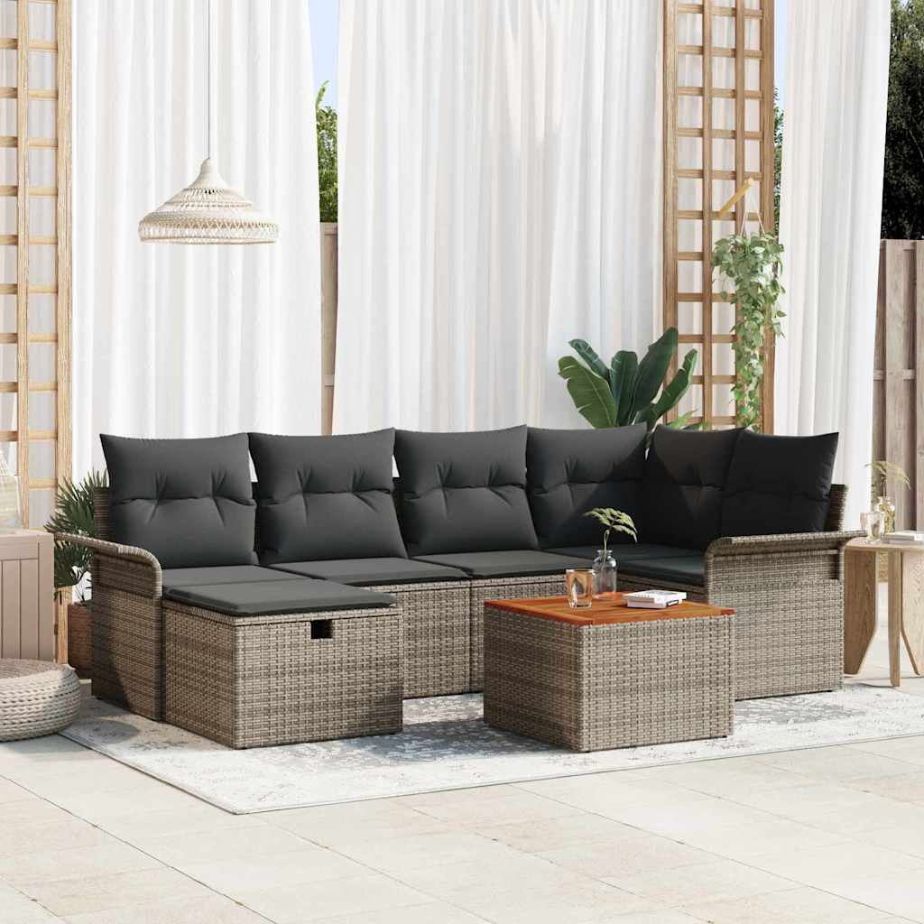 Garden Sofa Set with Cushion 7 pcs Grey Poly Rattan