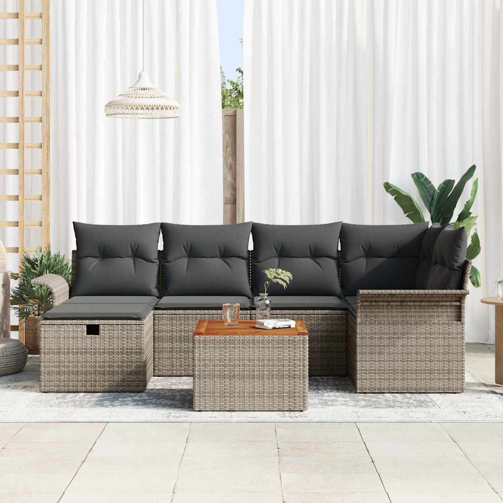 Garden Sofa Set with Cushion 7 pcs Grey Poly Rattan