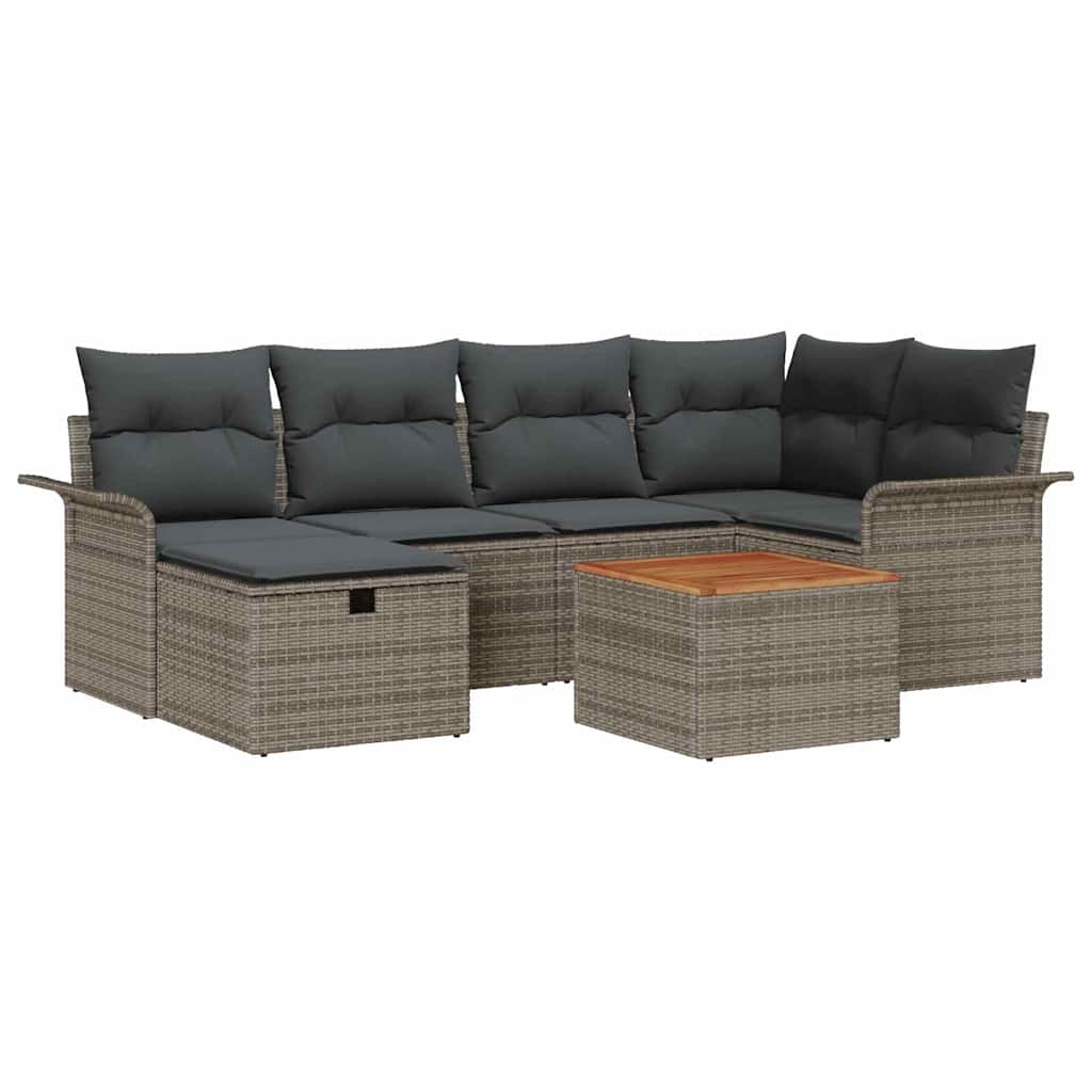 Garden Sofa Set with Cushion 7 pcs Grey Poly Rattan