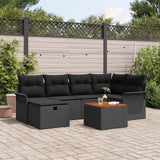 Garden Sofa Set with Cushion 7 pcs Black Poly Rattan