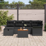 Garden Sofa Set with Cushion 7 pcs Black Poly rattan - Side View