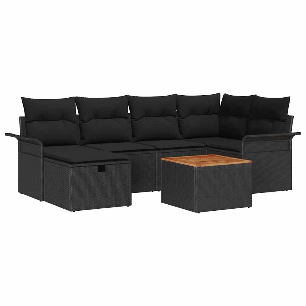 Garden Sofa Set with Cushion 7 pcs Black Poly Rattan