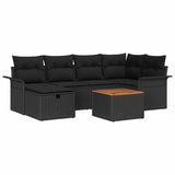 Garden Sofa Set with Cushion 7 pcs Black Poly rattan - Front View