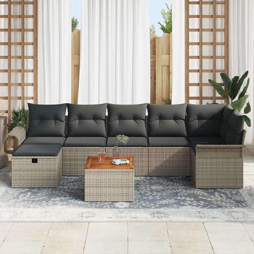Garden Sofa Set with Cushion 8 pcs Grey Poly Rattan