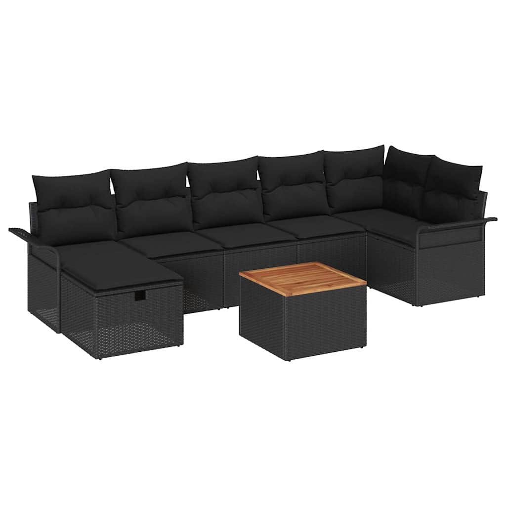 Garden Sofa Set with Cushion 8 pcs Black Poly Rattan