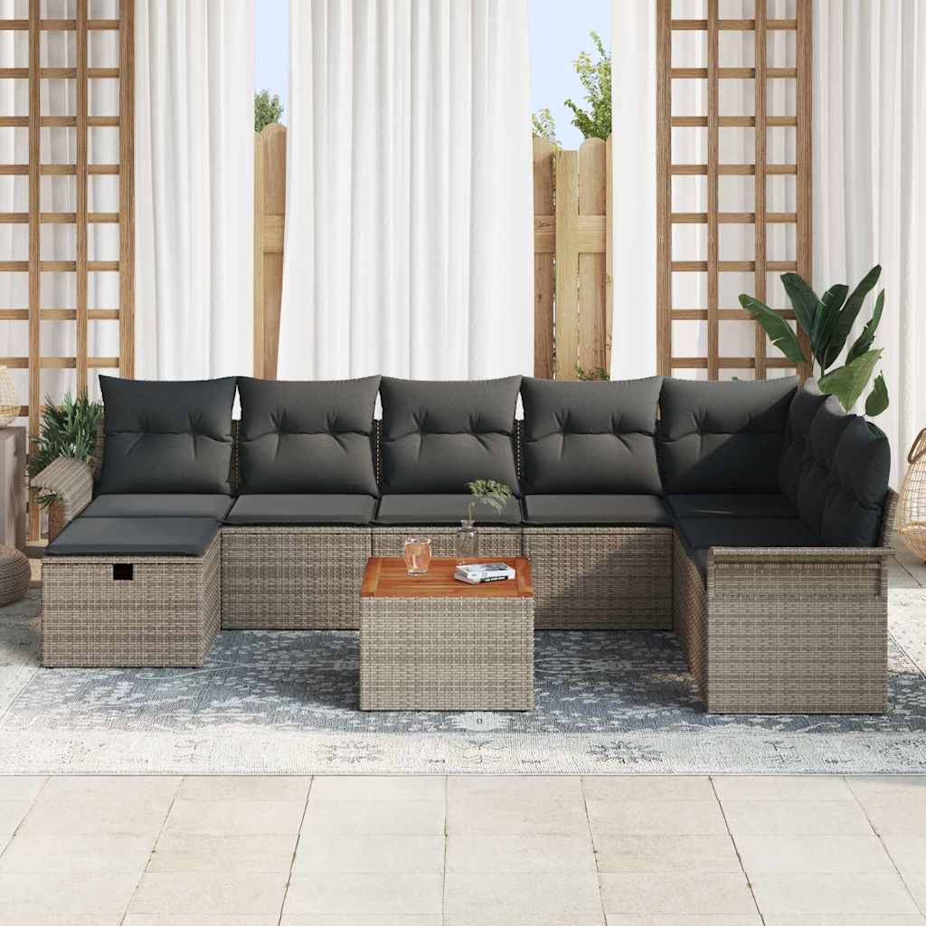 Garden Sofa Set with Cushion 9 pcs Grey Poly Rattan