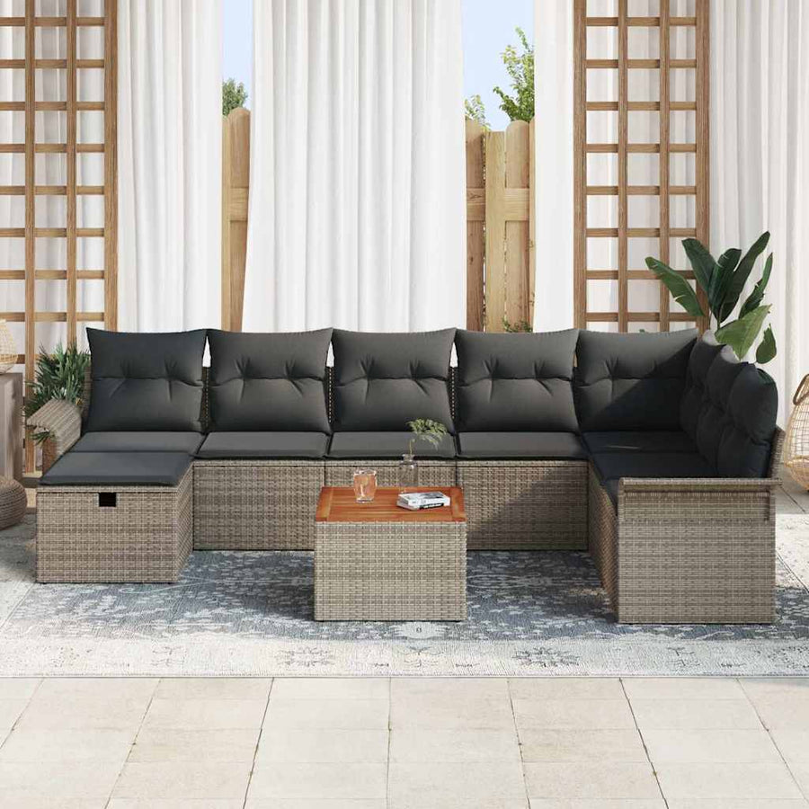 Garden Sofa Set 9 pcs Grey Poly Rattan
