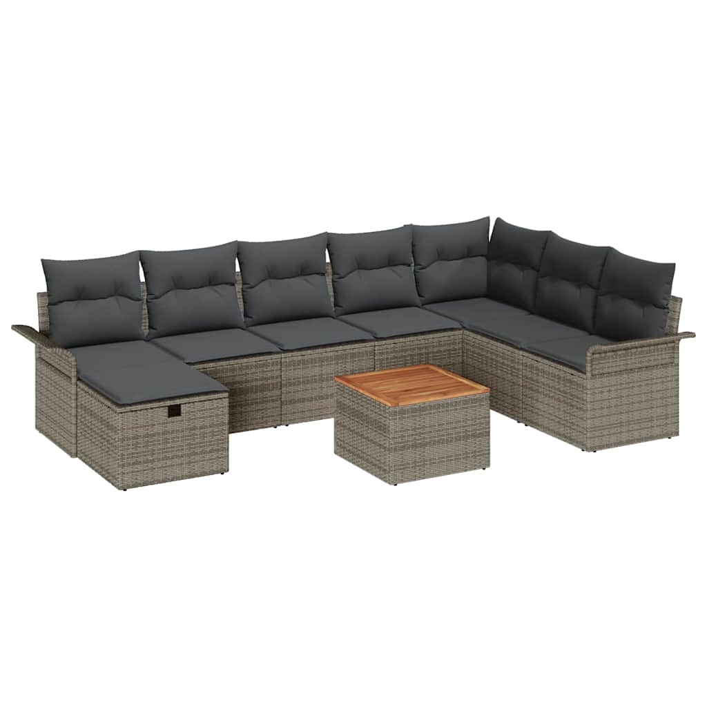 Garden Sofa Set with Cushion 9 pcs Grey Poly Rattan