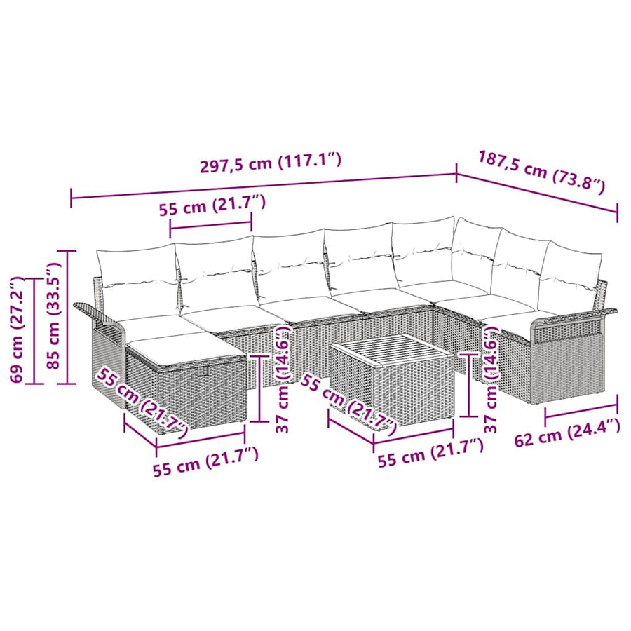 Garden Sofa Set 9 pcs Grey Poly Rattan