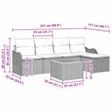 Garden Sofa Set with Cushion 6 pcs Grey Poly Rattan