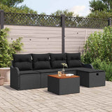 Garden Sofa Set with Cushion 6 pcs Black Poly Rattan