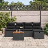 Garden Sofa Set with Cushion 6 pcs Black Poly rattan - Side View