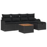 Garden Sofa Set with Cushion 6 pcs Black Poly rattan - Front View