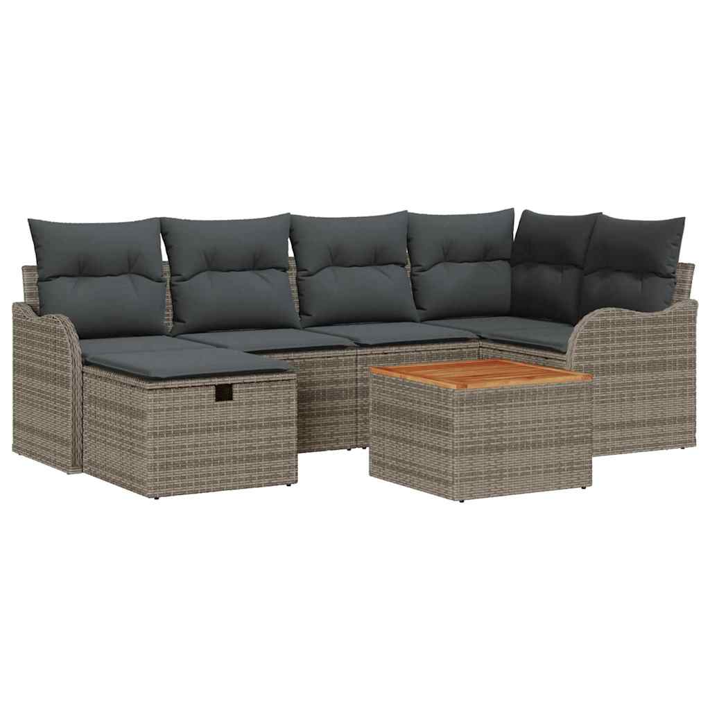 Garden Sofa Set with Cushion 7 pcs Grey Poly Rattan