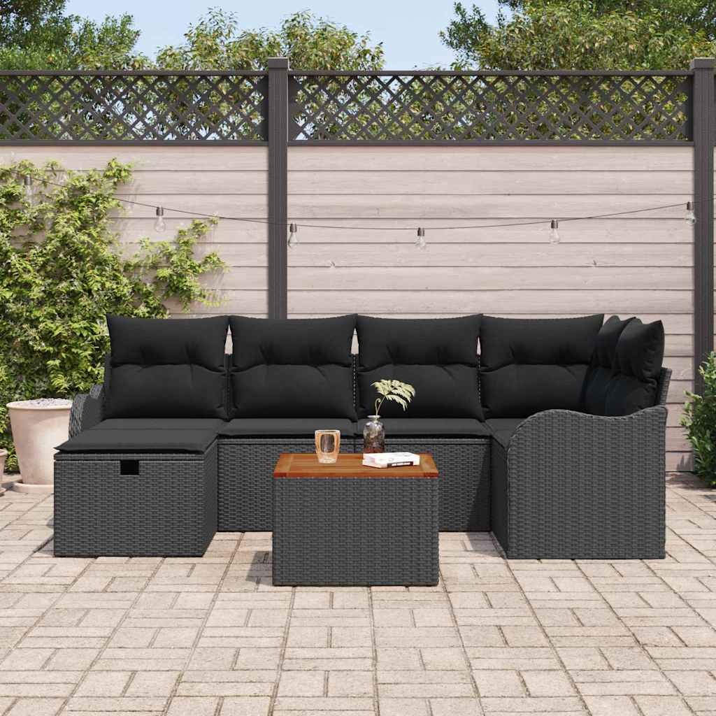 Garden Sofa Set with Cushion 7 pcs Black Poly Rattan