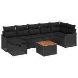 Garden Sofa Set with Cushion 8 pcs Black Poly rattan - Front View