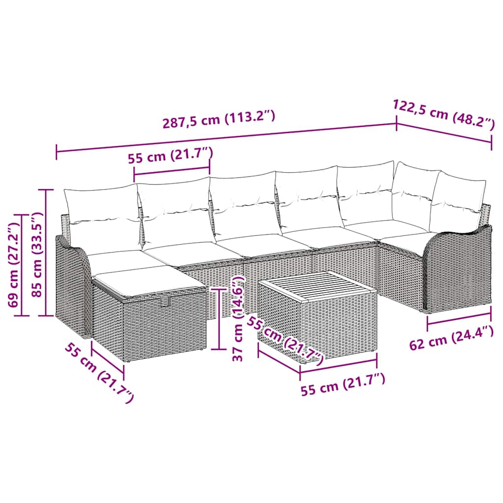 Garden Sofa Set with Cushion 8 pcs Black Poly Rattan