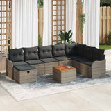 Garden Sofa Set with Cushion 9 pcs Grey Poly Rattan