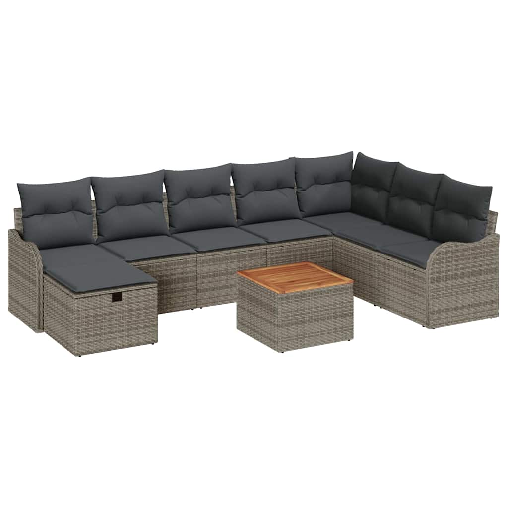Garden Sofa Set with Cushion 9 pcs Grey Poly Rattan
