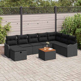 Garden Sofa Set with Cushion 9 pcs Black Poly Rattan
