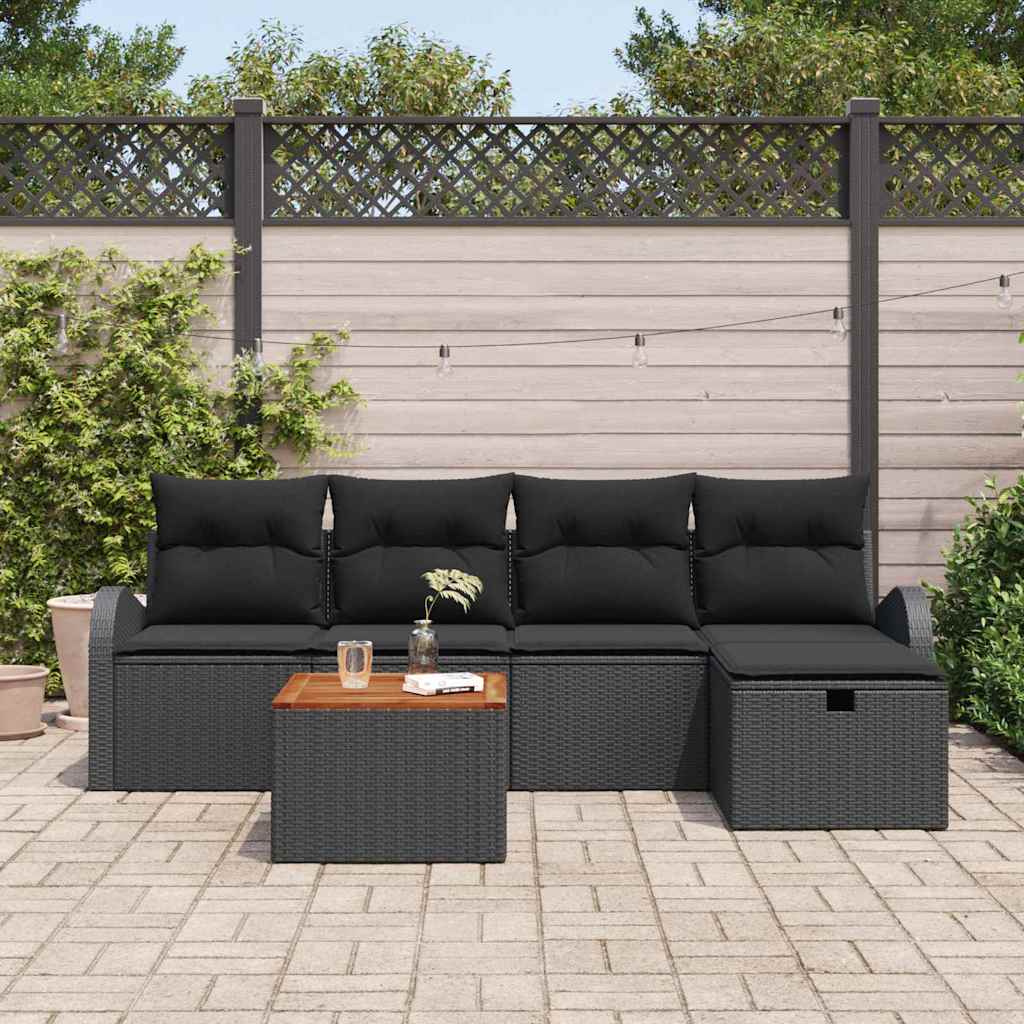 Garden Sofa Set 6 pcs Black Poly Rattan