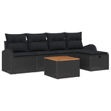 Garden Sofa Set with Cushion 6 pcs Black Poly rattan - Front View