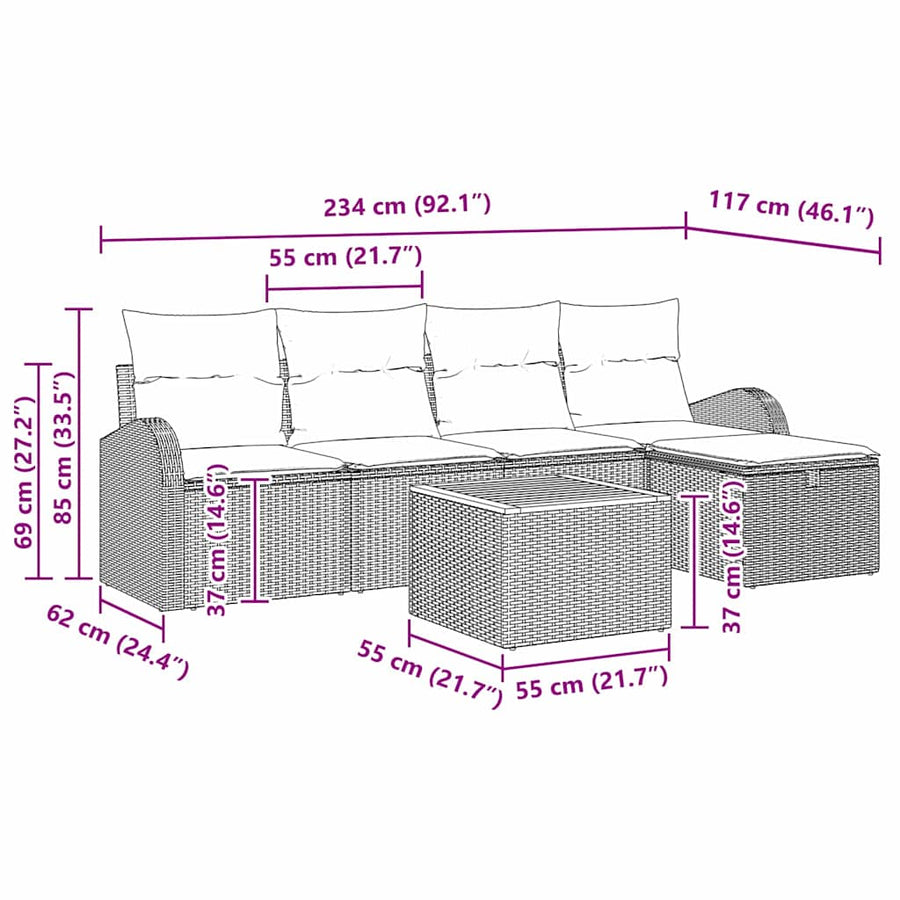 Garden Sofa Set 6 pcs Black Poly Rattan