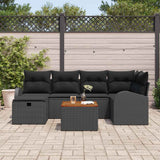 Garden Sofa Set with Cushion 7 pcs Black Poly rattan - Side View