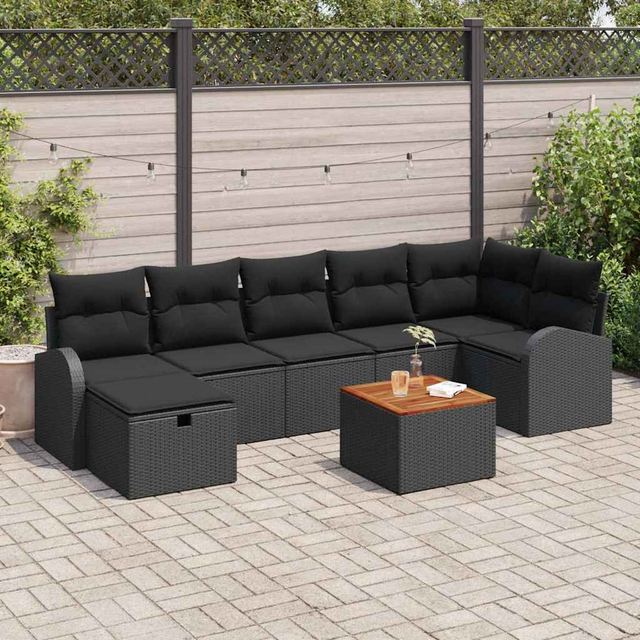 Garden Sofa Set 8 pcs Black Poly Rattan