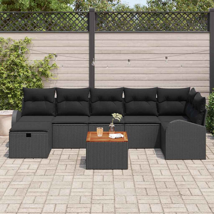 Garden Sofa Set 8 pcs Black Poly Rattan