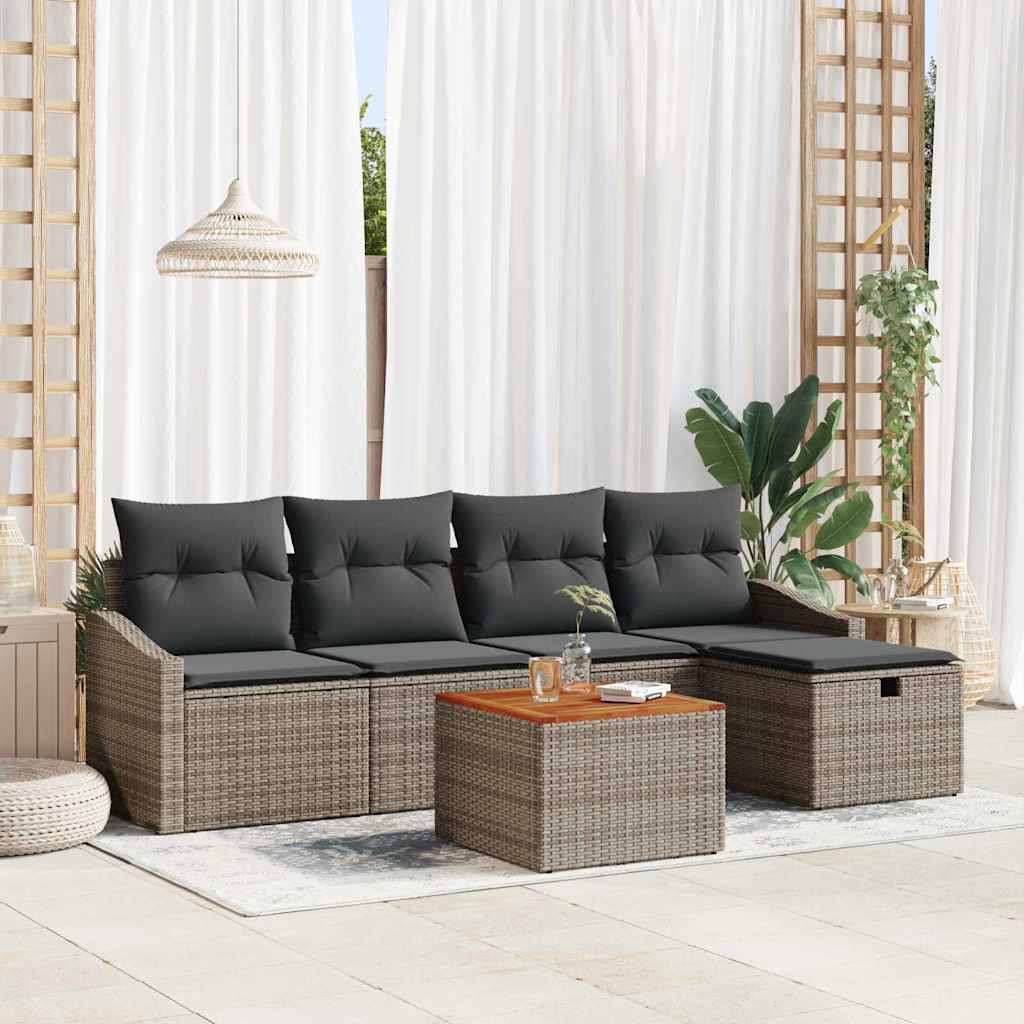 Garden Sofa Set with Cushion 6 pcs Grey Poly Rattan