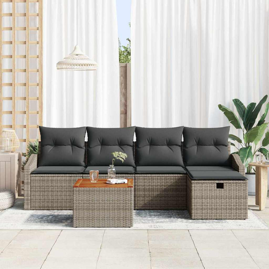 Garden Sofa Set 6 pcs Grey Poly Rattan