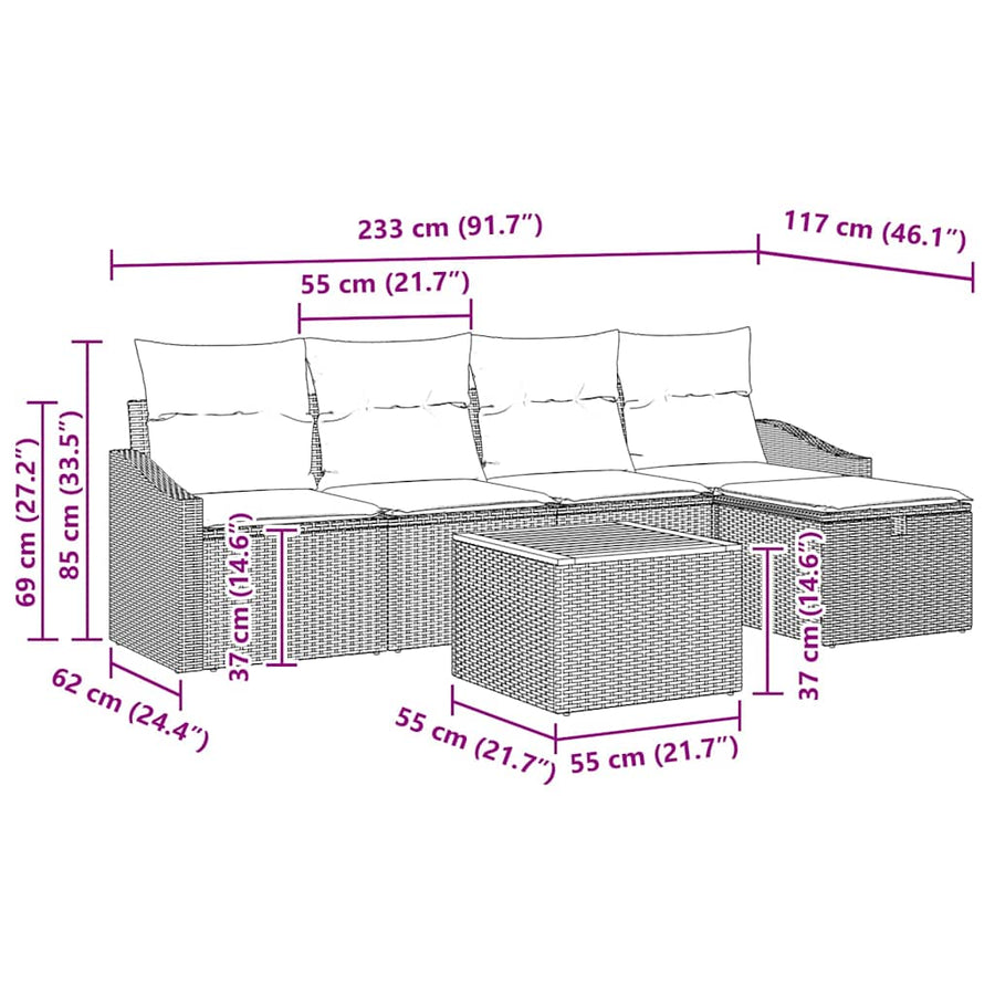 Garden Sofa Set 6 pcs Grey Poly Rattan