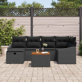 Garden Sofa Set with Cushion 7 pcs Black Poly Rattan