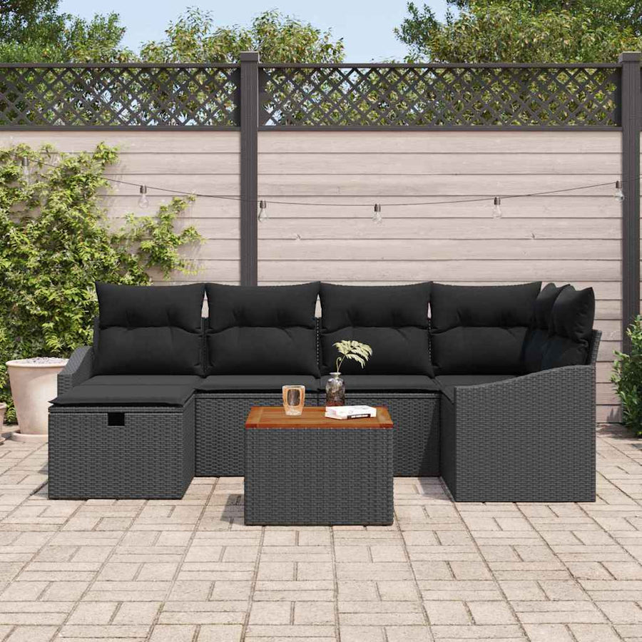 Garden Sofa Set 7 pcs Black Poly Rattan