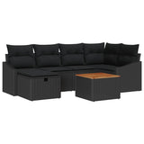 Garden Sofa Set with Cushion 7 pcs Black Poly Rattan