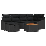 Garden Sofa Set with Cushion 7 pcs Black Poly rattan - Front View