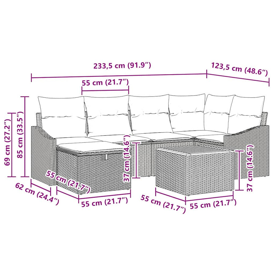 Garden Sofa Set 7 pcs Black Poly Rattan