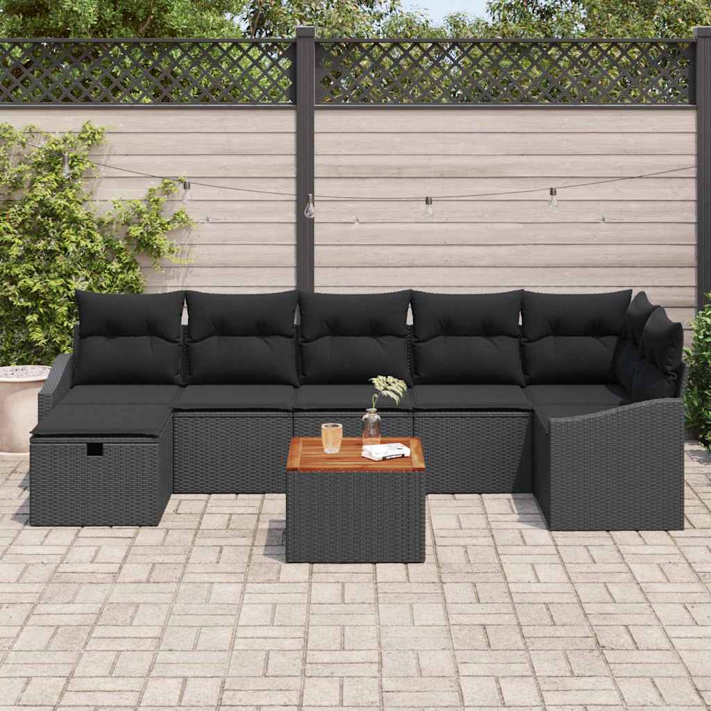 Garden Sofa Set with Cushion 8 pcs Black Poly Rattan