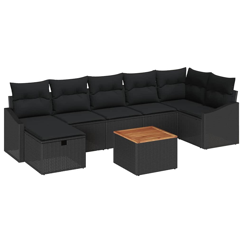 Garden Sofa Set with Cushion 8 pcs Black Poly Rattan