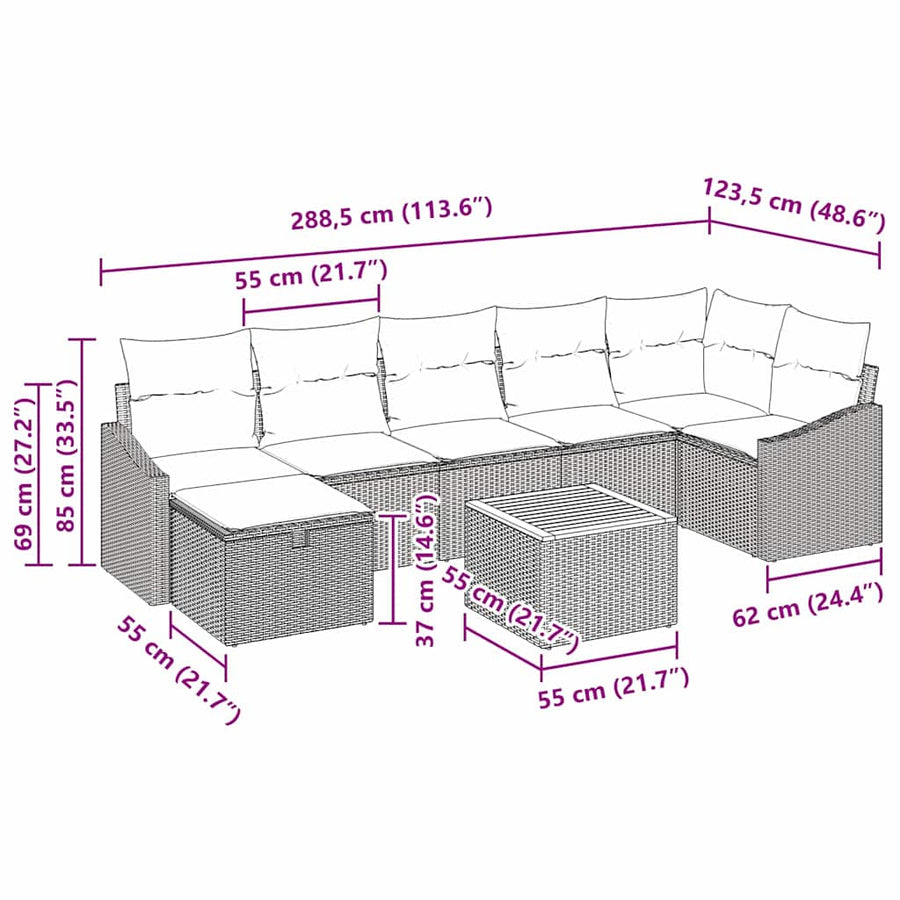 Garden Sofa Set 8 pcs Black Poly Rattan