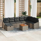Garden Sofa Set with Cushion 9 pcs Grey Poly Rattan